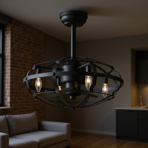 Ventilateur de plafond sans pales noir mat avec éclairage, design industriel 48 pouces pour salon, chambre et cuisine - Product Image 2