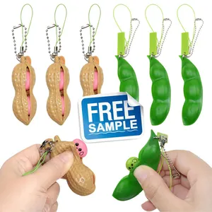 Mainan Permainan Anak-anak Squeeze Peanut Bean Fidget Sensoris Keychain Bean Pea Pods Mainan Gantungan Kunci Tas Telepon Menghilangkan Stres Gelisah Mainan