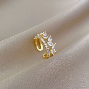 Anillo de Boda de Acero Inoxidable con Circonitas, Anillo Abierto Brillante Chapado en Oro de 18k, Estilo Lujoso para Mujer - Product Image 3