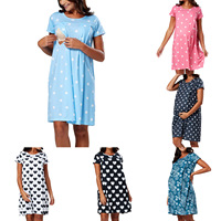 Herzförmiges Polka-Dot Umstandskleid für Entbindung und Krankenhaus mit Kurzen Ärmeln und Versteckten Seitenöffnungen Stillkleid