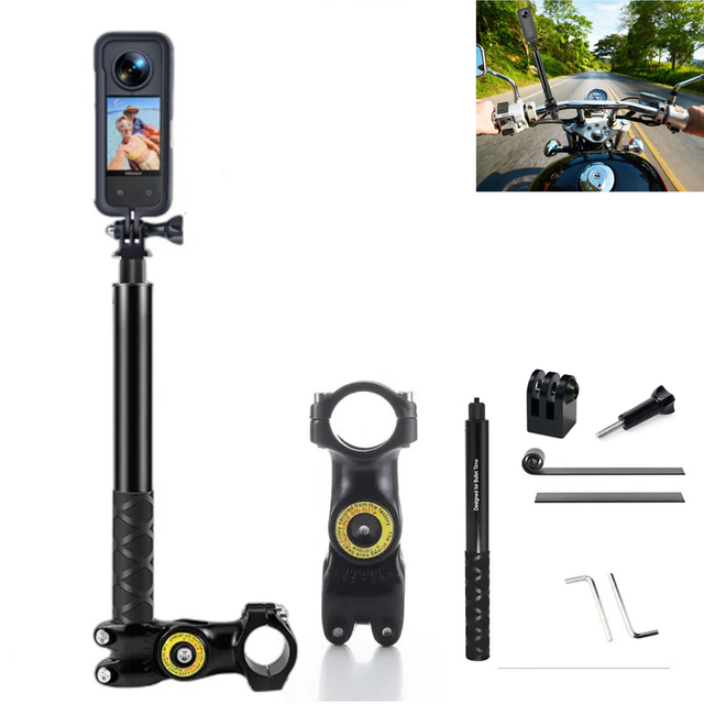 High Quality Aluminum Alloy Action Camera Accessories Set-Motorcycle Handlebar Mount 1.1m Selfie Stick for Shock Resistant