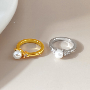 Bijoux de mode classiques, bague en zircon plaquée or 18 carats, imitation perle, anneaux délicats pour femmes - Product Image 6