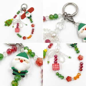 Christmas Gingerbread Man Tree Beaded Phone Chain Crystal Pearl Acrylic Wrist Lanyard <b>Keychain</b> Bag Camera Ornament - Product Image 3