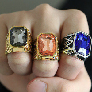 Erkek moda yüzükler bilezik seti avrupa amerikan tarzı Hip Hop büyük taşlar AJ titanyum paslanmaz çelik masonik için - Product Image 2