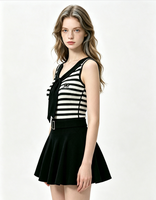 Robe en tricot rayée à col marin pour femme, robe mini sans manches de style preppy