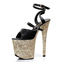 Sandales à talons hauts tendance à plateforme épaisse et bride cheville, brillantes et colorées, sexy, à bout ouvert, pour pole dance, 20 cm (8 pouces)