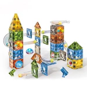 142PCS plástico 4D superficie de perforación azulejos magetic roller ball Track juego bloques magnéticos juguete para niños