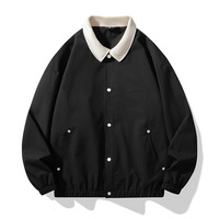 Veste coupe-vent OEM décontractée pour hommes de 100 grammes en toile avec ourlet élastique et col tournant de couleur contrastée pour le printemps logo personnalisé