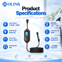 Chargeur EV portable OLINK de qualité commerciale 7 kW 32 A IP54 à courant réglable pour flotte, entrepôt et recharge à domicile