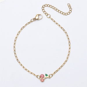 Pulsera minimalista de frutas PVD, cadena fina de acero inoxidable chapada en oro de 18 quilates, bonita pulsera de cereza, tobillera para niñas - Product Image 4