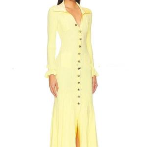 Robe longue en tricot à boutonnage simple, élégante et raffinée, pour femme <span class=keywords><strong>mature</strong></span>, de marque de mode automne-hiver - Product Image 4