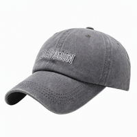 Casquette de baseball personnalisée délavée en sergé de coton gris anthracite, 6 panneaux, broderie gothique, sangle réglable, unisexe, style Dad Hat, OEM ODM