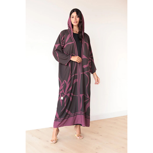 LEDUO Eid - Kimono con Capucha y Estampado Floral Abstracto, Corte Holgado, Manga Larga, Cardigan Abierto, Abaya - Product Image 1