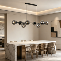 JACKSUN Suspension Moléculaire Moderne Nordique Magic Bean, Luminaire Suspendu Longue Ligne Gris Fumé pour Salle à Manger, 130cm, 8 Lumières