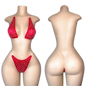 OEM Service Nylon Material Damen Diamond Bikini Top Sexy Exotic Dance wear Frauen Weiß AB Strass Stripper Outfits