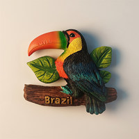 Aimant de réfrigérateur 3D peint en forme de toucan brésilien, style sud-américain, souvenir touristique, cadeau, objet de collection, décoration intérieure, cuisine, fabriqué en Chine