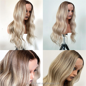 Cabello Humano Europeo 100% Natural, Ondulado, para Ombre Rubio Ceniza/Marrón Oscuro, para Frontal de Encaje, Largo y Pequeño, para Mujeres Negras - Product Image 6