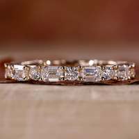 Bague éternelle en or véritable 14K 18K avec diamants de laboratoire CVD certifiés IGI, émeraude ronde VVS1, alliances de mariage