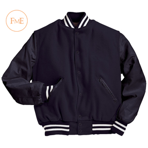 Blouson Bomber Homme Noir en Laine Tissée avec Manches en Cuir Coupe-Vent Écologique Motif Uni Grande Taille Hiver – Vente en Gros - Product Image 3
