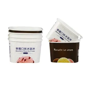 Cangkir yogurt sundae sekali pakai es krim mudah terurai dengan tutup cangkir kertas persegi