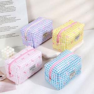 Lettering Applique Bow Plaid <b>Makeup</b> <b>Bag</b> - Product Image 2