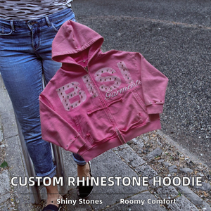 Sudadera con Capucha Extra Grande de Algodón 100% Pesado, Unisex, Personalizada, con Estampado Digital y Diseño de Pedrería - Product Image 2