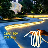Lampu LED Tape COB 5mm 8mm 320LEDs Kepadatan Tinggi Fleksibel FOB LED Strip Light Bar Ribbon RA90 Linear Warm White DC12V 24V
