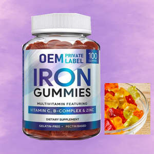 Gomitas de suplemento de hierro con vitamina C, A, complejo de vitaminas B, gomitas de biotina y zinc Gomitas de hierro veganas para adultos - Product Image 1