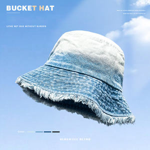 Femmes été coton seau chapeau pliable pêcheur <span class=keywords><strong>Bob</strong></span> casquette Hip Hop Style décontracté dessin animé motif lavé Denim pour hommes femmes - Product Image 5