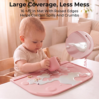 Tapis de repas pour bébé en silicone sans BPA avec rebord de dentition, tapis d'alimentation 16*12 pouces avec 4 ventouses pour chaise haute