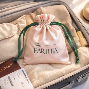 Pochette <span class=keywords><strong>en</strong></span> satin de <span class=keywords><strong>soie</strong></span> rose pâle luxueuse <span class=keywords><strong>avec</strong></span> cordon de serrage, logo personnalisé, ruban vert, sac cadeau pour bijoux, cosmétiques, organiseur de voyage - Product Image 1