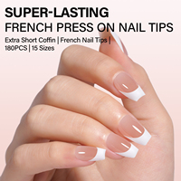 Uñas Acrílicas Elegantes Cortas Estilo Ataúd - Diseño Clásico de Punta Francesa para Uso Diario y Bodas, Fáciles de Aplicar y Retirar