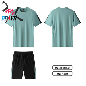 ชุดเสื้อยืดและกางเกงขาสั้นกีฬาสำหรับผู้ชายและผู้หญิง ชุดวิ่งออกกำลังกาย ชุดลำลองถักนิตติ้งสำหรับฤดูร้อน - Product Image 3