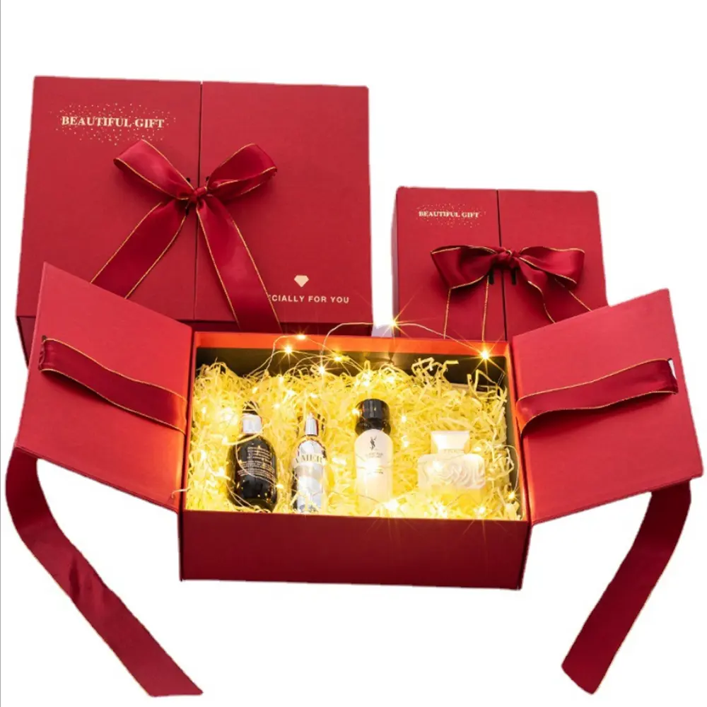 Red Gift Box Packaging Large New Year luxury with megnetic lid ribbon Double creative Spring Festival