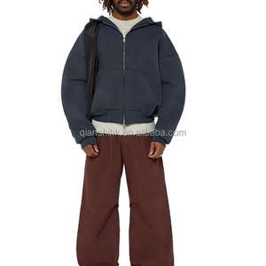 Streetwear unisexe de haute qualité avec fermeture éclair complète 500 Gsm fabricants sweat à capuche court pour hommes - Product Image 5