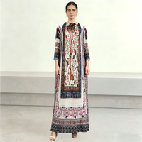 Robe Abaya Plissée Imprimée Bohème 2026 pour Femme, Manches 3/4, Kaftan Modeste de Dubaï pour Occasions Décontractées et Formelles, Aïd, Vente en Gros, OEM, ODM