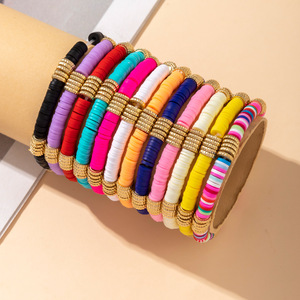 Bohemian Polymer <b>Clay</b> Beaded Elastic Bracelet <b>Set</b> Multi Layer Heart Shape Women Gift Jewelry Fashion Accessories Yiwu Origin - Product Image 4