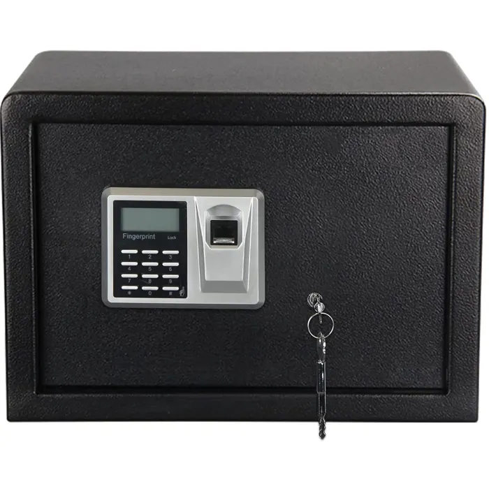 2つの手動オーバーライドキー付きデジタル指紋セーフボックスホームオフィス現金マネードキュメント用キー付き生体認証ロック、25FPB