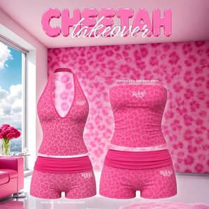 Completo Loungewear da <span class=keywords><strong>Donna</strong></span> Stampa Leopardata 2 Pezzi Personalizzabile con Logo Top Halter o a Fascia e Shorts Stampa Ghepardo <span class=keywords><strong>Abbigliamento</strong></span> <span class=keywords><strong>Donna</strong></span> - Product Image 1