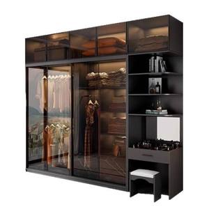 SANTOPOVA Modern Freestanding Glass Door <b>Wardrobe</b> LED Lighting Open Hanging Storage Compartments Bedroom Furniture E1 - Product Image 2