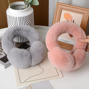 100% 天然レックスウサギの毛皮のイヤーマフ快適な毛皮のような暖かいフロストプルーフ女性用冬用 - Product Image 6