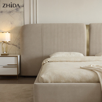Ensemble de chambre à coucher avec lit king-size de style moderne personnalisé, cadre de lit en tissu velours doux, meubles de chambre en bois fabriqués par des fabricants