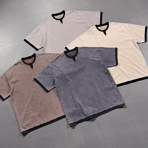 T-shirt ample en coton deux pièces vintage 250GSM Streetwear New Colorblock Layered Wax-Dye Washed - Product Image 2