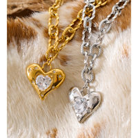 Collier pendentif cœur tendance en acier inoxydable plaqué or JINYOU 3861, serti de zirconiums cubiques, bijoux de mode pour femmes