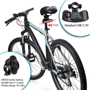 Wholesale Hot Style 113DB Loud Waterproof IP65 Bicycle Tail Light Alarm Bike Led Light Remote Alarm For E-bike
