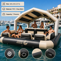 Île flottante gonflable OEM avec banc rembourré, comptoir de bar en PVC, logo personnalisé d'usine, vente en gros, approvisionnement direct