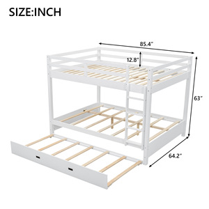 Children's Bunk <b>Bed</b> <b>With</b> Drawer <b>White</b> Solid Wood <b>Frame</b> Three Tier <b>Storage</b> Bedroom Furniture - Product Image 4
