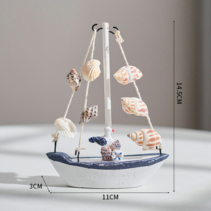 Mini ornement de bateau à voile nautique bleu de Style méditerranéen 1pc artisanat en bois pour la décoration intérieure et la fête d'anniversaire Art déco Design - Product Image 6