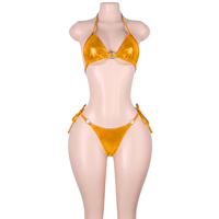 Tenue de danse exotique personnalisée avec logo, chaîne en strass, lingerie deux pièces, hauts licou, culottes string à dos ouvert, équipement de festival et de rave