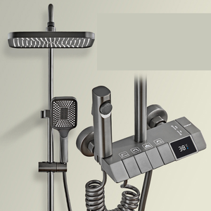 Sistema de Ducha Inteligente HLK para Baño, Montado en la Pared, Color Blanco Grisáceo, con Pantalla LED Digital, Efecto Lluvia, Grifo y Pistola de Ducha - Product Image 1